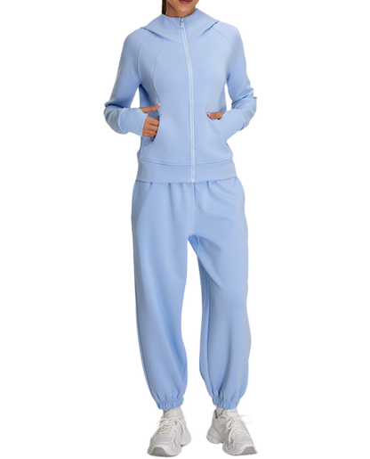 Damen-Sportbekleidung Set – Bequemer Sweatshirt & Locker sitzende Jogginghose für Yoga & Fitness - Blue