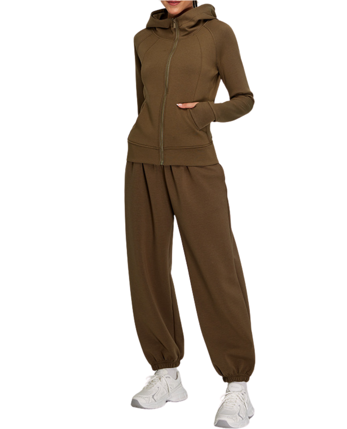 Damen-Sportbekleidung Set – Bequemer Sweatshirt & Locker sitzende Jogginghose für Yoga & Fitness - Army Green