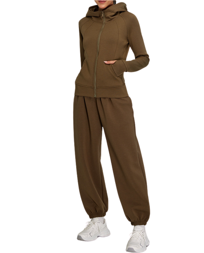 Damen-Sportbekleidung Set – Bequemer Sweatshirt & Locker sitzende Jogginghose für Yoga & Fitness - Army Green