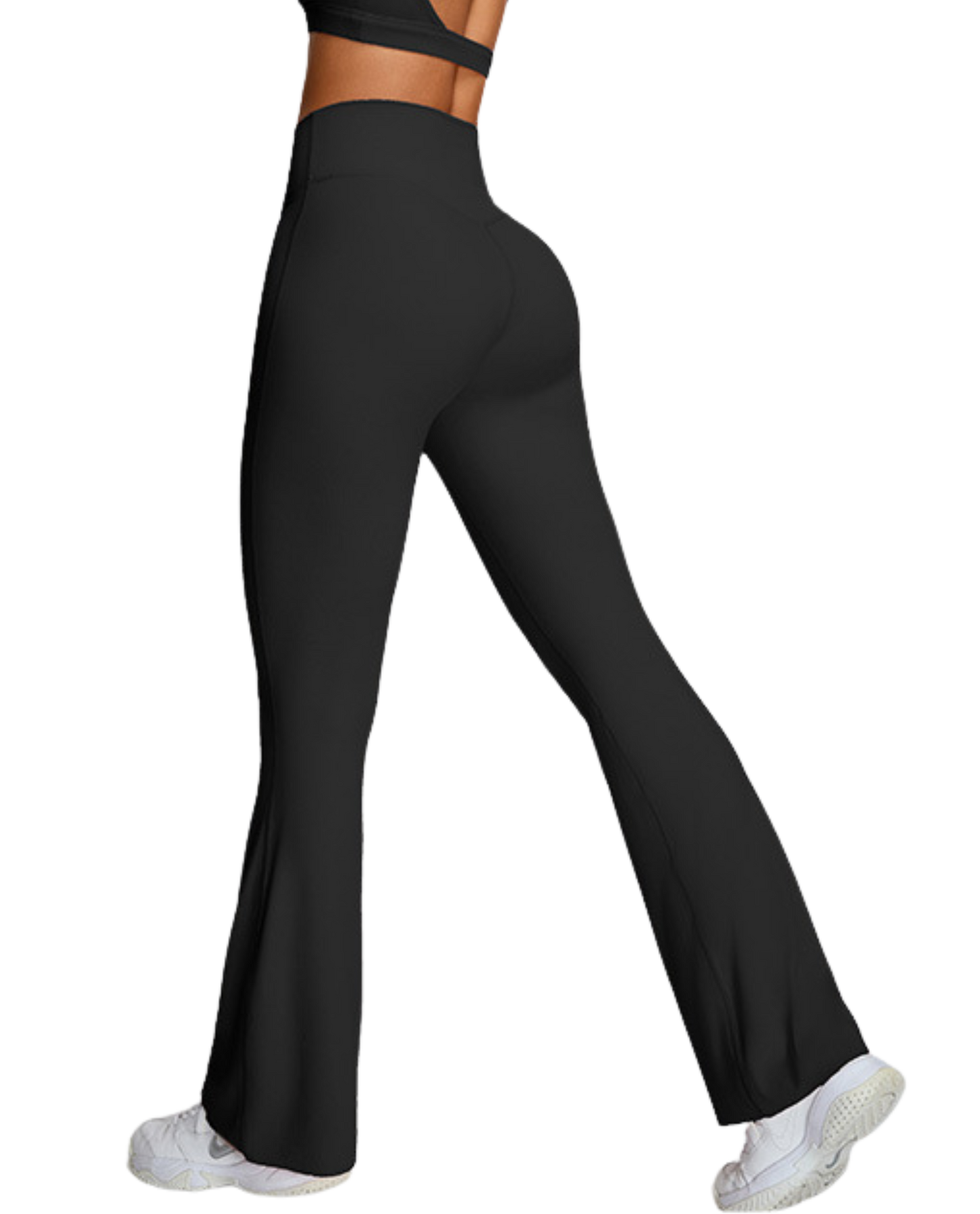 Damen High-Waist Flared Leggings für Yoga, Gym, Fitness – Schlaghosen-Stil - Black