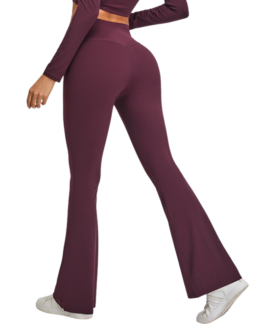 Damen High-Waist Flared Leggings für Yoga, Gym, Fitness – Schlaghosen-Stil - Purple