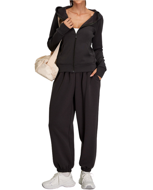 Damen-Sportbekleidung Set – Bequemer Sweatshirt & Locker sitzende Jogginghose für Yoga & Fitness - Dark Gray